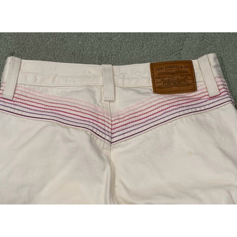 Levi's White Jeans, Pink and Purple Stitching - 26